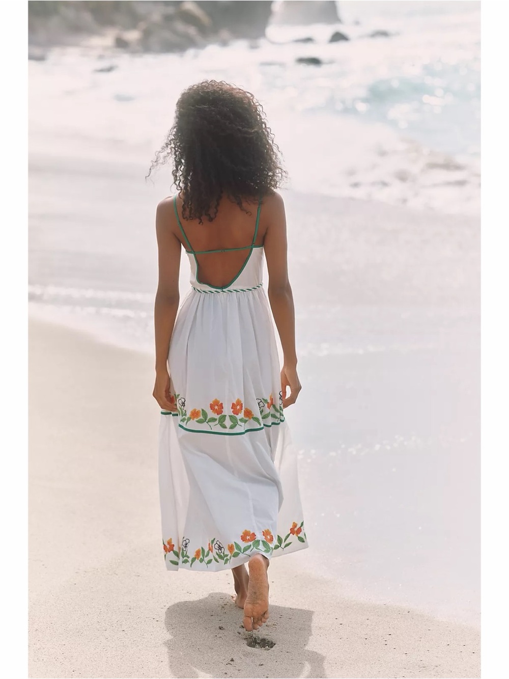 Anthropologie Maeve Celandine Ivory Embroidered Resort Beach Midi Dress Cotton S - Picture 4 of 4